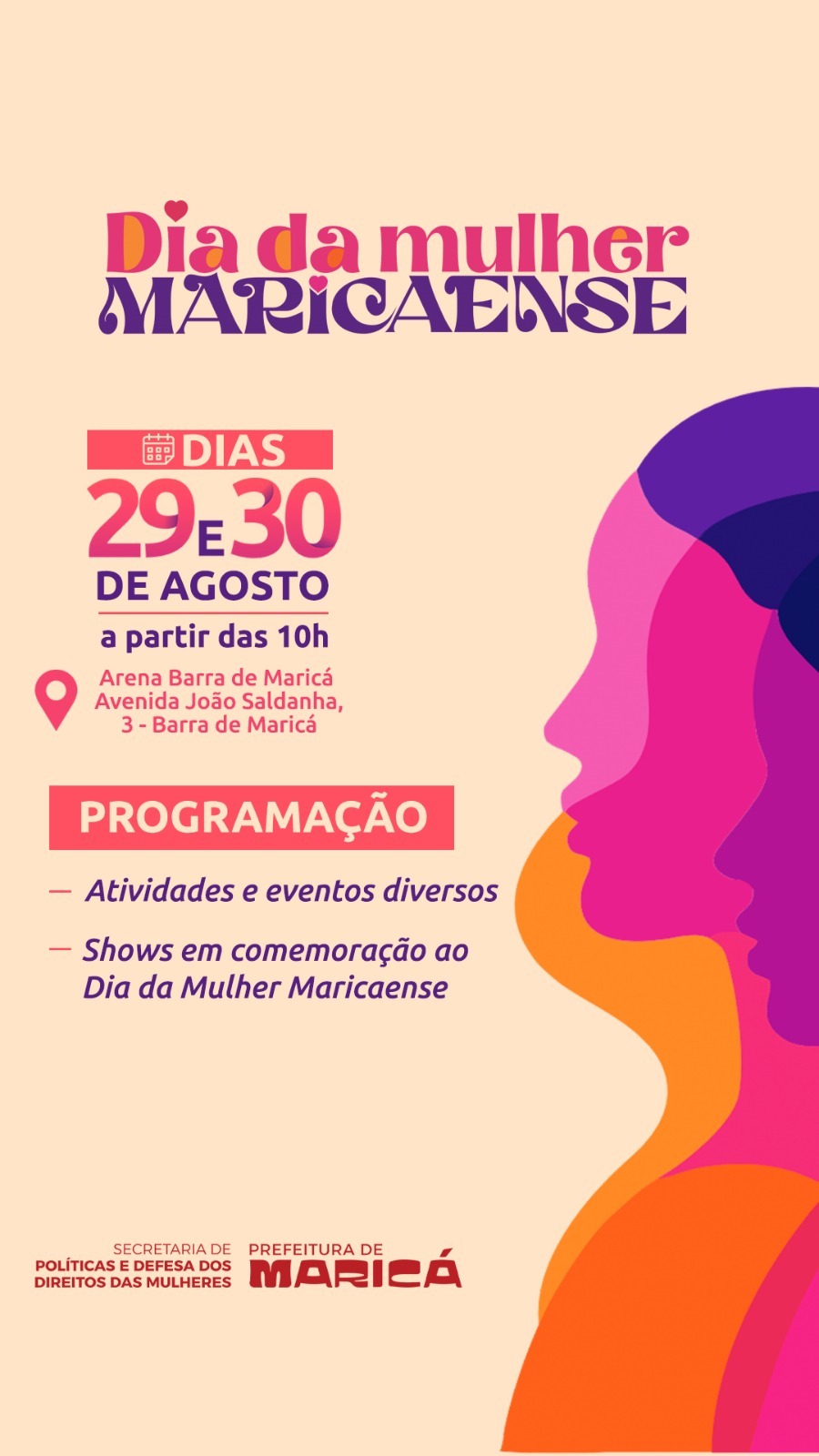 Prefeitura de Maricá promove programação pelo Dia da Mulher Maricaense nos dias 29 e 30 de agosto