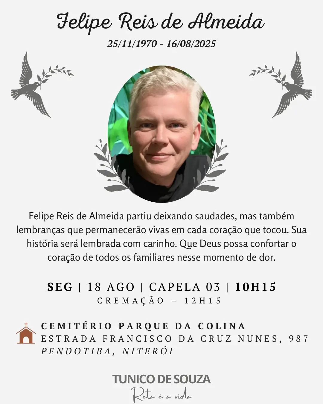 É com profundo pesar que a Associação ViverBem comunica o falecimento de seu presidente, Felipe Almeida, ocorrido hoje, 18 de agosto de 2025.
