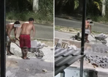 Moradores flagram furto de materiais de obra pública em Maricá e cobram mais fiscalização e providências das autoridades.