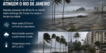 Rio: frente fria muda o tempo e registra rajadas acima de 60 km/h neste domingo (9)